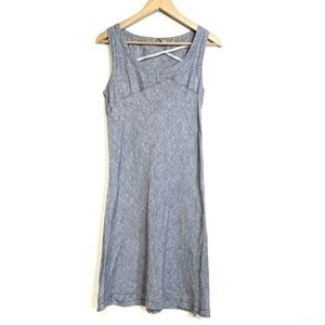 100% Italian Linen Dress Small Sleeveless Tank MIDI Dress A-Line Denim Blue